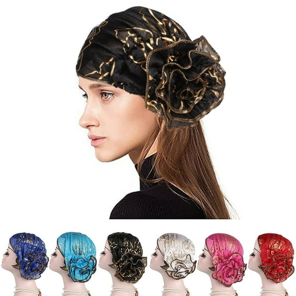 Sunjoy Tech Fashion Women Flower Elastic Turban Beanie Head Scarf wrap Muslim Chemo Cap hat for Cancer Patient