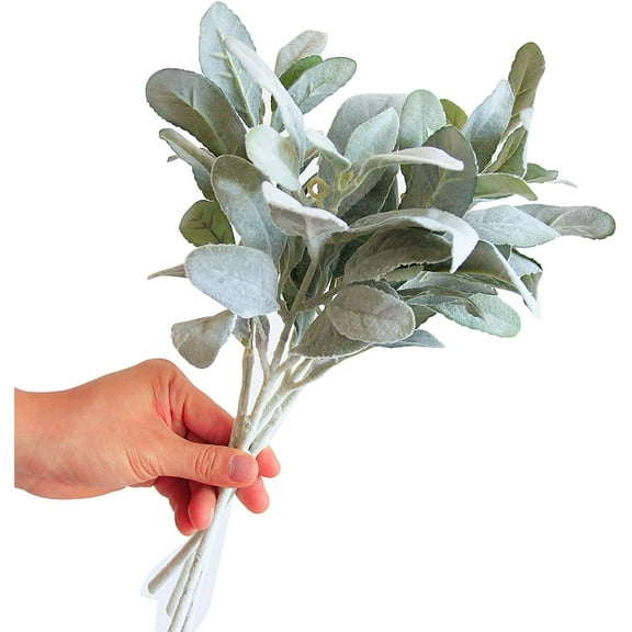 Sunjoy Tech Faux Lambs Ear Stems, 5PCS Flocked Artificial Greenery, Fake Rabbit Ear Leaves, for Home Wedding DIY Floral Arrangement