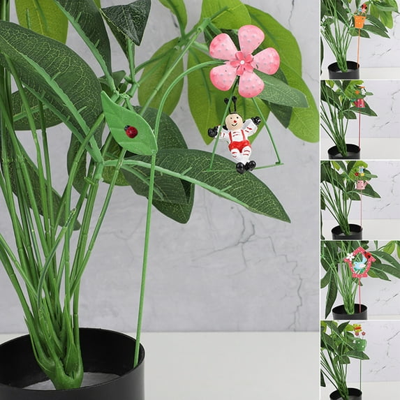 Sunjoy Tech Flower Pot Pick Plug in Mini Size Decorative Micro Landscape Decoration Animal And Plant Decorate Metal Iron Bird Butterflies Flower Pot Miniature for Home Decor