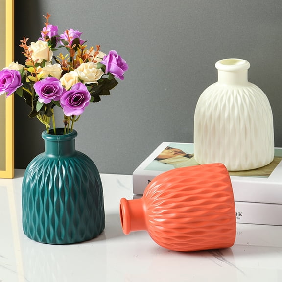 Sunjoy Tech Flower Vase Unbreakable European Style Solid Color Modern Round Opening Desktop Decoration Plastic Plant Vase Home Supplies Housewarming Gift