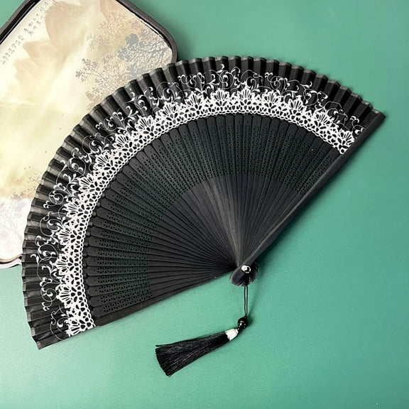 Sunjoy Tech Folding Fan Color Changing with Tassel Pendant Chinese Japanese Style Multipurpose Art Craft Stage Performance Decoration Faux Silk Vintage Female Dance Hand Fan for Party