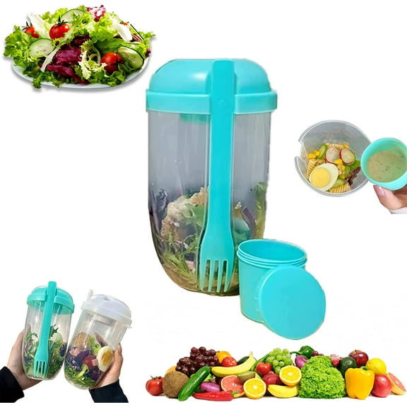 Sunjoy Tech Fresh Salad Container Serving Cup with Fork, Food Storage Bonus Recipes, Use This Bowl for Picnic, Lunch, - Eat Healthy - 1PC