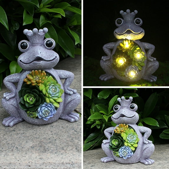 Sunjoy Tech Frog Succulent Ornament Solar Lamp Weather-resistant Resin Outdoor Garden Yard Patio Yard Pathway Lawn Frog Decoration Statue Figurine Night Light