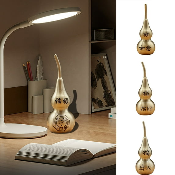 Sunjoy Tech Gourd Ornament Openable Cover Stable Base Fall-Resistant Scratch-proof Fadeless Pure Brass Fu Lu Character Gourd Figurine Desktop Decor