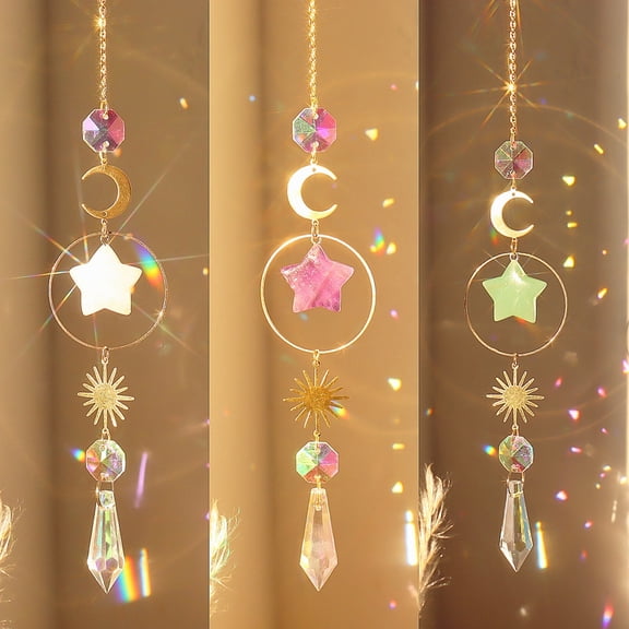 Sunjoy Tech Hanging Sun Catcher Shiny Rainbow Maker Agate Moon Star Prisms Suncatcher Pendant Garden Decoration