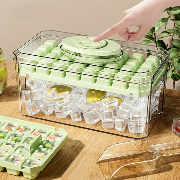 Sunjoy Tech Ice Cube Mold Tray with Lid Bin Ice Scoop 32 Cavity Ice Cube Maker for Freezer Easy Release DIY Ice Cube Tray for Whiskey Cocktail Coffee