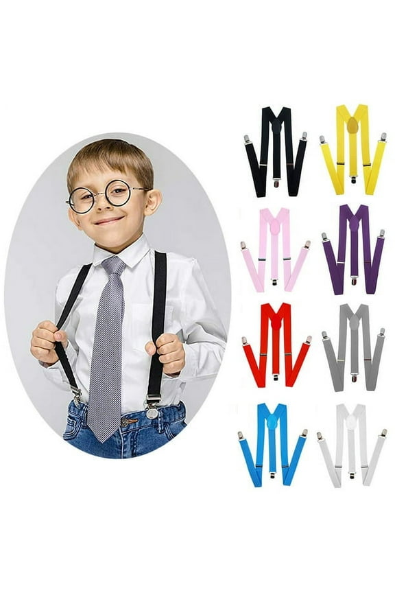 Kids Adjustable Elastic Y-Back Suspenders, 3 Clips, 55cm-65cm, Black