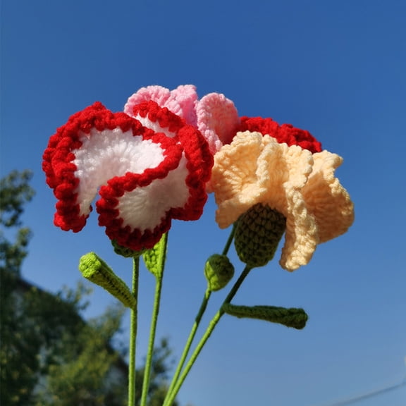 Sunjoy Tech Knitted Carnation Hand-made Wool Hand Crocheting Artificial Flower with Packing Bag Home Decor