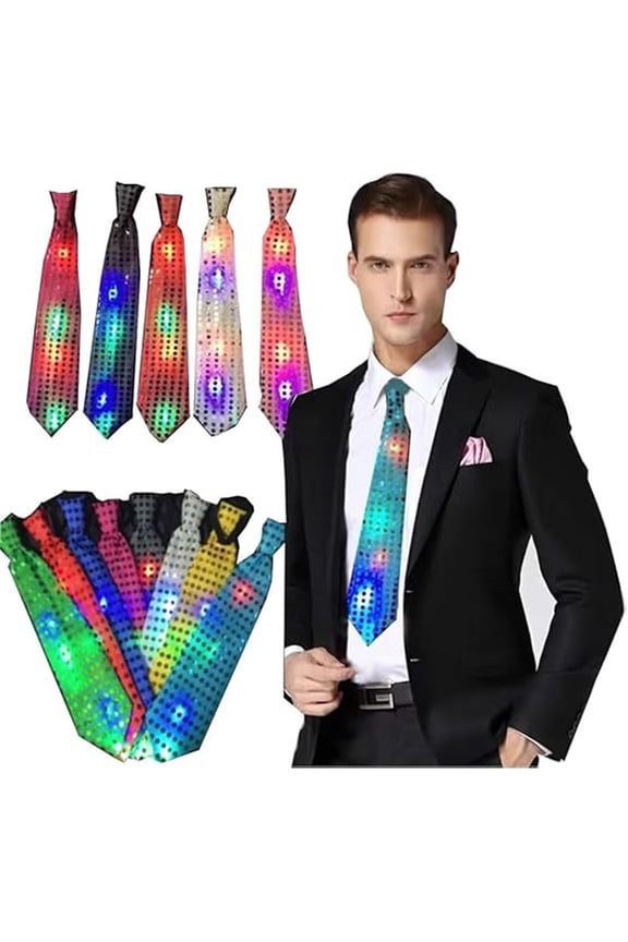 LED Luminous Tie Dot Print Button Battery Powered Necktie Men Women Colorful Sequins Glowing Tie