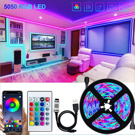 Sunjoy Tech LED Strip Light IP65 Waterproof APP Remote Control High Brightness TV Backlight 5050 RGB DC 5V Bluetooth-compatible USB LED Lamp Tape Ribbon for Home