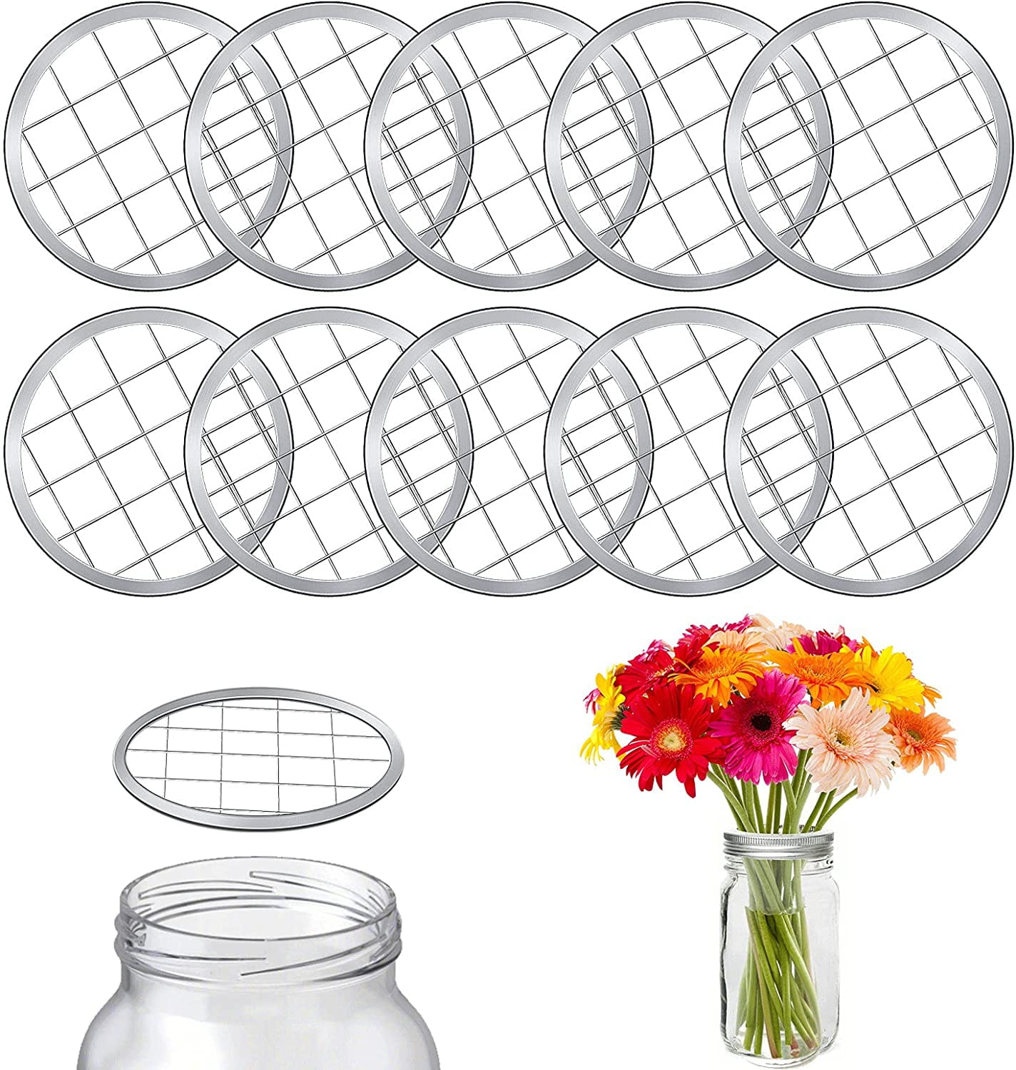 Sunjoy Tech Mason Flower Jar Lid Insert for Wide Mouth Canning Jars ...