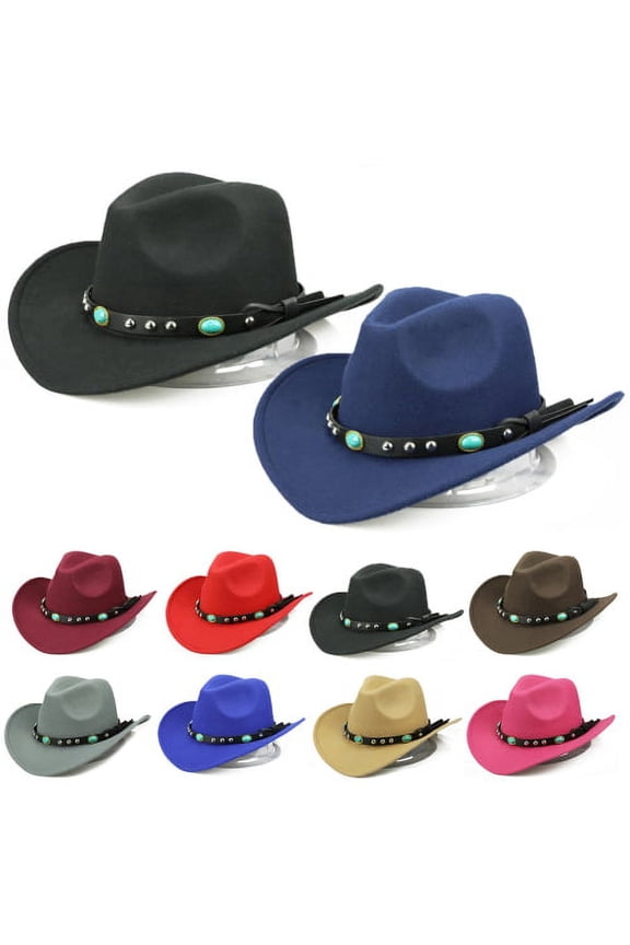 Men %26 Womens Felt Wide Brim Western Cowboy Hat Fashion Rivet Cowgirl Hat Sombrero Jazz Cap