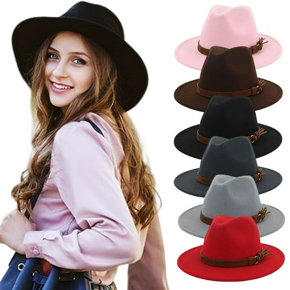 Sunjoy Tech Men Womens Classic Wide Brim Floppy Panama Hat Belt Buckle Wool Fedora Hat