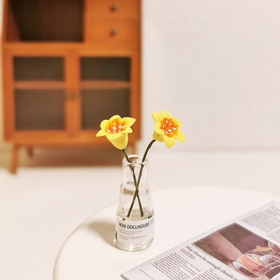 Sunjoy Tech Mini Flower Vase,Miniature Model Mini Flower Vase for 1/6 1/12 Scale Dollhouse Ornament,Artificial Flowers Dollhouse Accessories