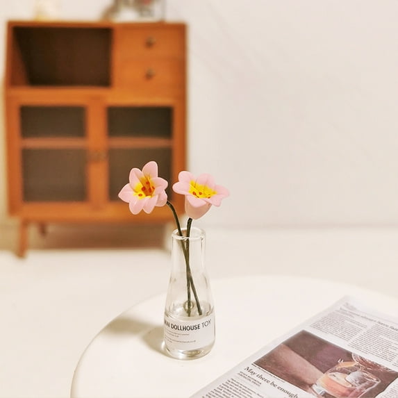 Sunjoy Tech Mini Flower Vase,Miniature Model Mini Flower Vase for 1/6 1/12 Scale Dollhouse Ornament,Artificial Flowers Dollhouse Accessories