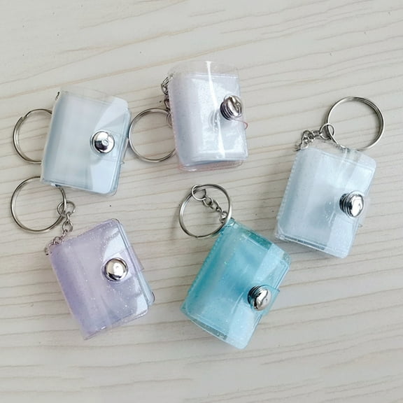 Sunjoy Tech Mini Photo Album Page Sequins Transparent Snap Hanging Ring 16 Pockets Card Photo Holder Memory Gift