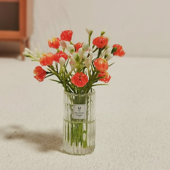 Sunjoy Tech Miniature Flower with Vase,1:6/1:12 Dollhouse Bouquets Accessories,Mini Floral Arrangement Micro Landscape Decoration