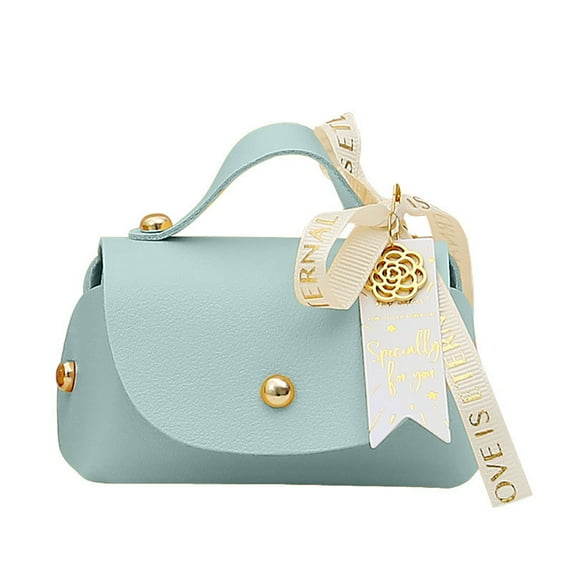 Sunjoy Tech Packaging Box Ribbon Bow Handle Design Handbag Shape Faux Leather Wedding Favors Gift Candy Bag Household Accessories - 1PC