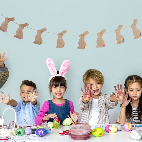 Sunjoy Tech Partyprops Rabbit Burlap Garland | Bunny Burlap Garland Banners | Rustic Easter Bunting Decorations | 1.8m / 5.9ft in length