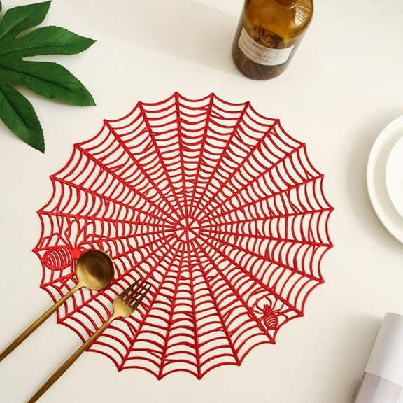 Sunjoy Tech Placemat Spider Web Shape Table Mat Easy to Clean Heat Resistant Table Placemat for Home Halloween Decor