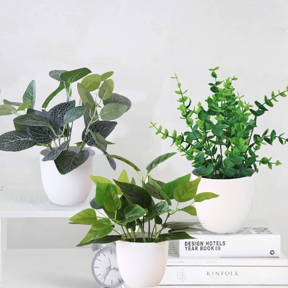 Sunjoy Tech Plant Potted Plant, Mini Artificial Plants Foliage Leaves in Pots, Green Faux Potted Plants for Office Table Bathroom Greenery Room Home Decor