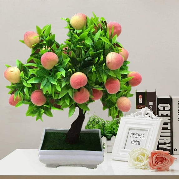 Sunjoy Tech Potted Artificial Peach Fruit Tree, Desktop Decor Artificial Fruit Tree Bonsai, Decorative Fake Plant for Office Home Decoration Photograph Props Peach