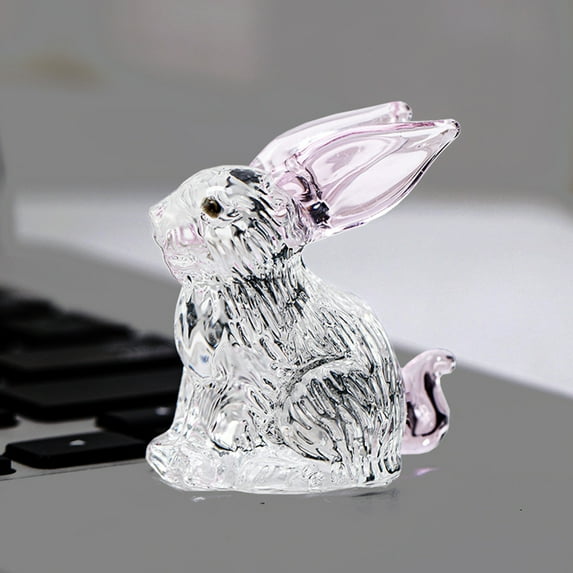 Sunjoy Tech Rabbit Figurine Transparent Faux Crystal Rabbit Statue Bunny Sculpture Glass Animal Ornament for Home Office Desk Decoration