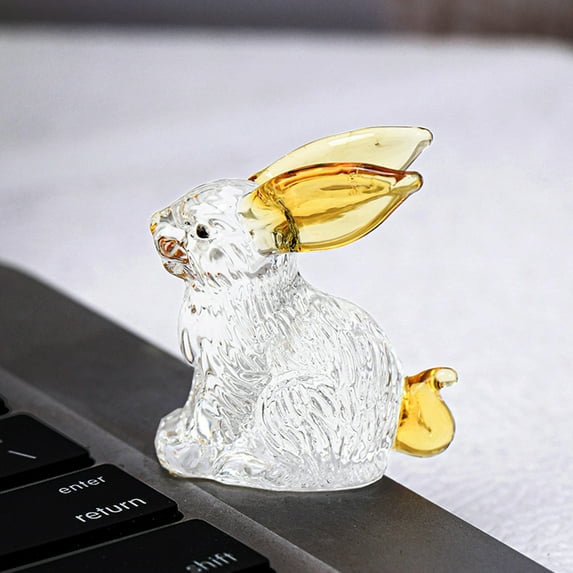 Sunjoy Tech Rabbit Figurine Transparent Faux Crystal Rabbit Statue Bunny Sculpture Glass Animal Ornament for Home Office Desk Decoration