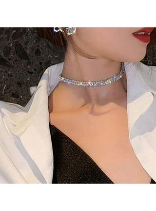 JEAIRTS Choker Rhinestone Necklace Diamond Row Necklaces Crystal Chokers  Necklace Chain Jewerly Sparkly Party Prom Accessories for Women and Girls