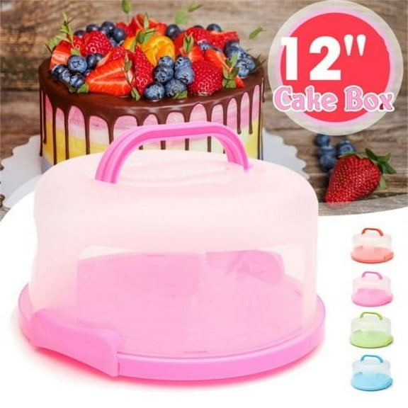 Sunjoy Tech Round Cake Carrier Cake Holder Serves as Serving Tray, Portable Cake Stand Fits 12 inch Cake, Cake Box Comes With Handle, Cake Container Holds Pies