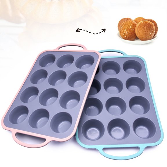 Sunjoy Tech Silicone Muffin Pan with Stainless Steel Framed 12 Cupcake Baking Tray Easy Release Cake Mold Non-Stick Cupcake Molds for Cheese Puffs