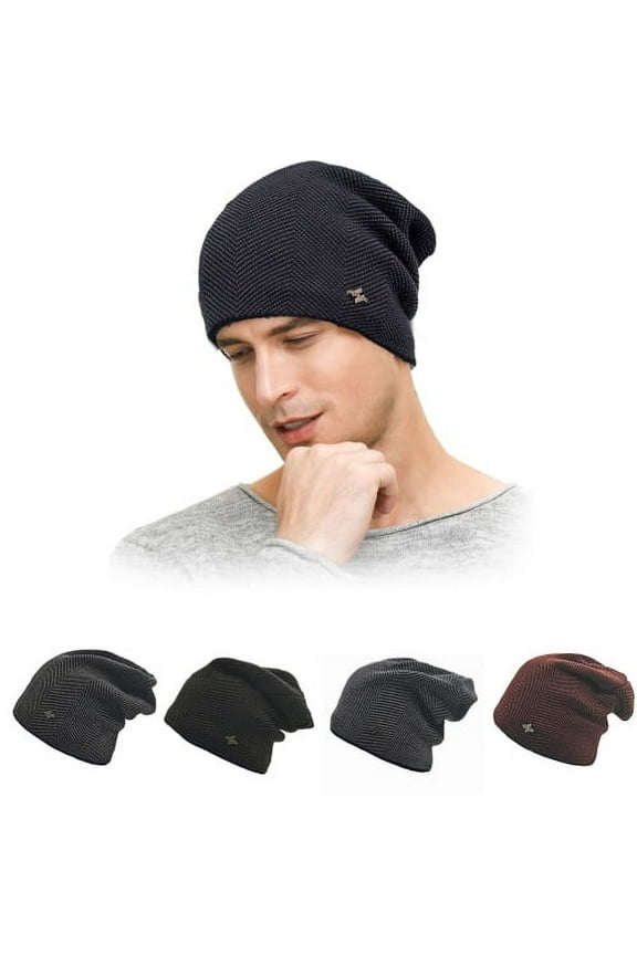 Slouchy Beanie for Men Winter Hats for Guys Cool Beanies Mens Plush Lined Knit Warm Thick Ear Protection Binie Hat