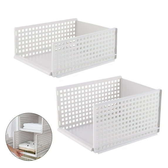 Sunjoy Tech Stackable Plastic Storage Basket - Foldable Closet Organizers Storage Bins - Drawer Shelf Storage Container for Wardrobe Cupboard Kitchen Bathroom Office