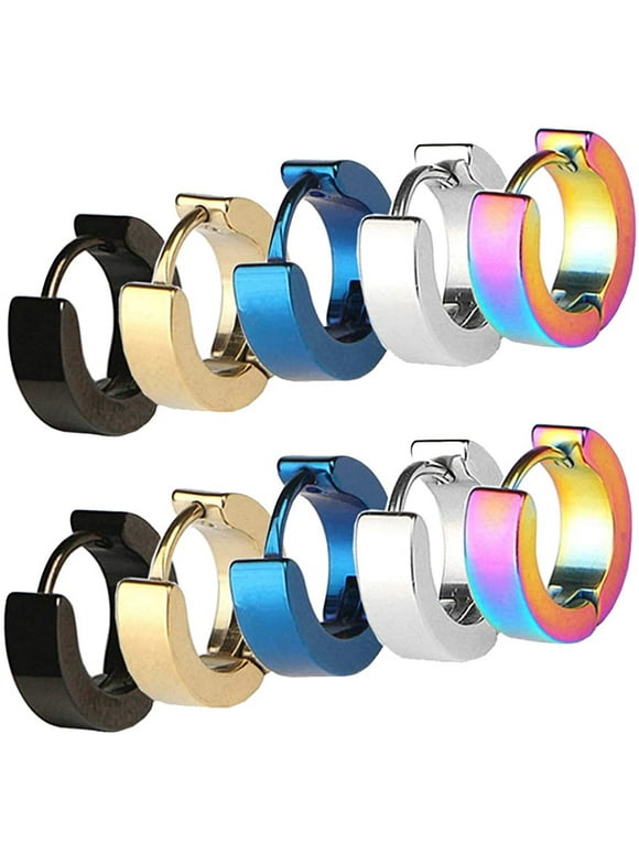 Sunjoy Tech Stainless Steel Unique Small Hoop Earrings, for Men Women Huggie Earrings - 5 Pairs