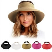 Sunjoy Tech Sun Visor Hats for Women Wide Brim Straw Roll Up Ponytail Summer Beach Hat UV UPF Packable Foldable Travel
