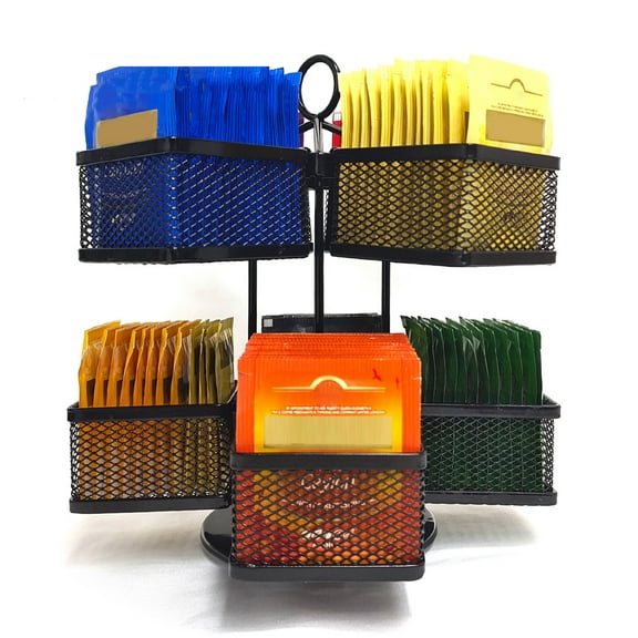 Sunjoy Tech Tea Bag Organizer 2 Tier Metal Tea Bag Storage Holder with 8 Compartments Rotating Tea Bag Caddy for Kitchen Counter Up to 96 Tea Bags Storage Tea Bag Display Rack