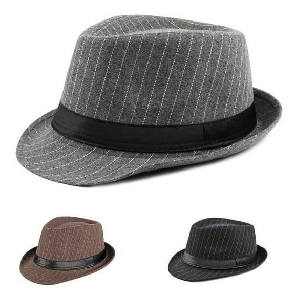 Sunjoy Tech Unisex Timelessly Classic Manhattan Fedora Hat Jazz Cap Wide Brim Autumn Winter Stripe Design Fedora Hat for Men Women