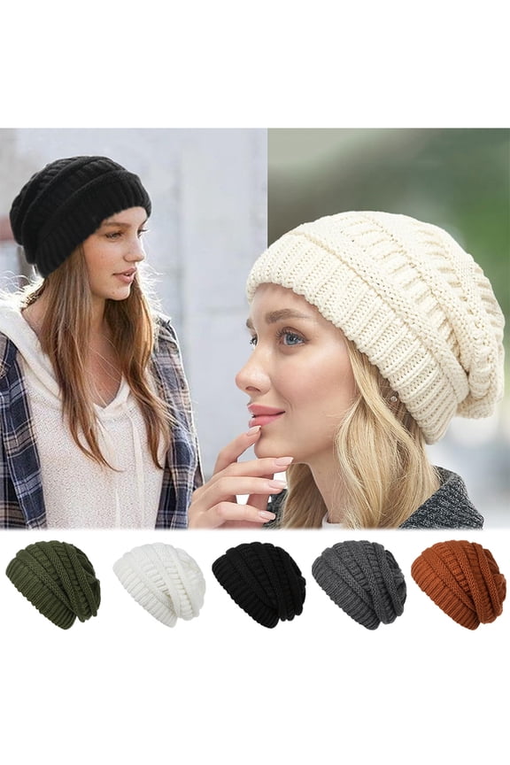 Unisex Winter Hat Headwear Brimless Elastic Baggy Hat Thick Knit Windproof Keep Warm Ear Outdoor School Ski Beanie Hat 1Pc