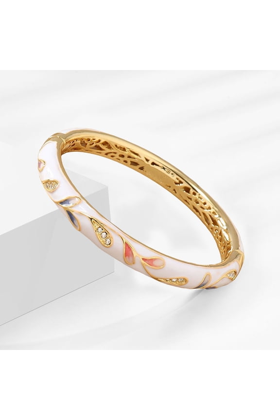 Vintage Cloisonne Bangle Hollow Out Engraved Floral Enamel Retro Ethnic Style Smooth Magnetic Ring Handcrafted Bracelet