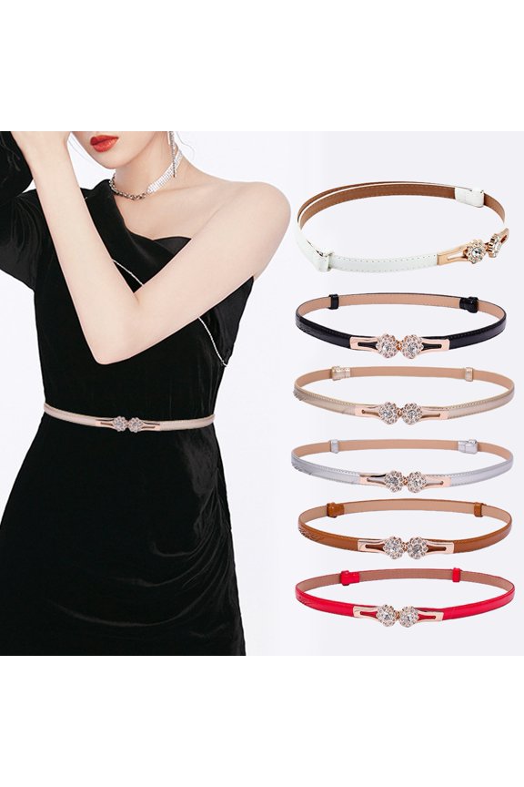 Waist Belt Fitted Simple Lightweight Convenient Decorate Faux Leather Smooth Surface Shiny Rhinestone Waist Strap for Daily Wear