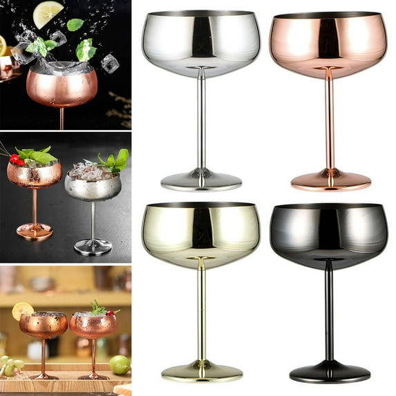 Sunjoy Tech Wine Glass Stainless Steel Wide-mouth Comfortable Grip Bend-resistant Durable Champagne Coupe Glasses