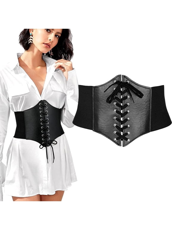 Women Elastic Wide Band, Tied Waspie Corset Waist Cincher Belt