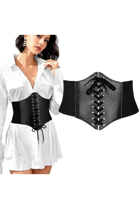 Women Elastic Wide Band, Tied Waspie Corset Waist Cincher Belt