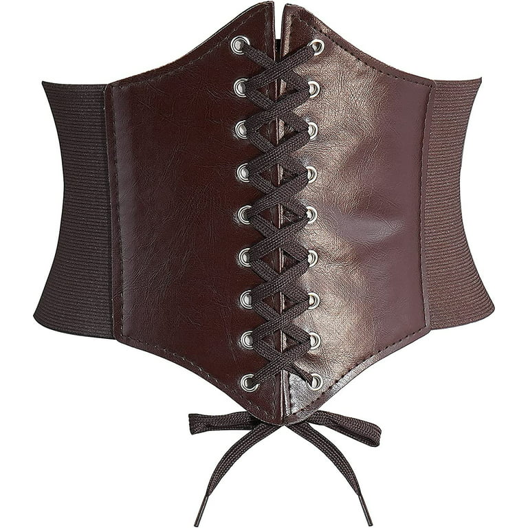 Lady Women Waist Cincher Corset Wide Waistband Leather Elastic Tied Waspie  Belt