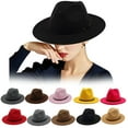 thumbnail image 1 of Sunjoy Tech Women Vintage Felt Fedora Hat Wide Brim Wool Panama Hats with Belt Buckle Solid Color Bowler Cap, 1 of 5