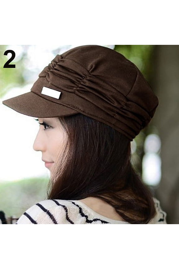 Women Warm Beanie Cap Chunky Soft Oversized Ribbed Slouchy Knit Hat with Visor Brim