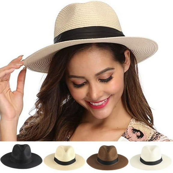 Sunjoy Tech Women Wide Brim Straw Panama Roll up Hat Foldable/Packable Fedora Beach Sun Hat for Summer UV UPF50+ Adjustable