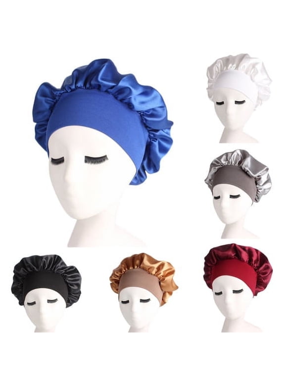 Womens Sleep Night Cap Wide Band Satin Bonnet for Hair Beauty,Hair Care Cap,Chemo Beanie,Curly Springy Hair, One Size