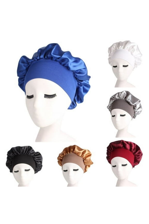 Womens Sleep Night Cap Wide Band Satin Bonnet for Hair Beauty,Hair Care Cap,Chemo Beanie,Curly Springy Hair, One Size