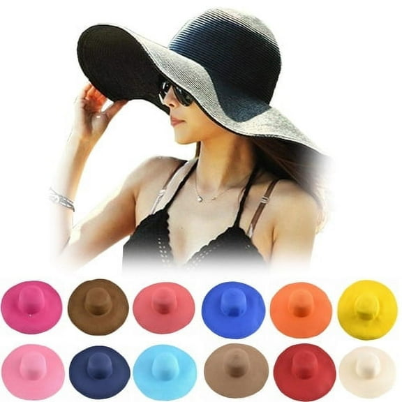 Sunjoy Tech Womens Wide Brim Straw Hat Big Floppy Foldable Roll up Cap Hawaiian Summer Beach Sun Hat